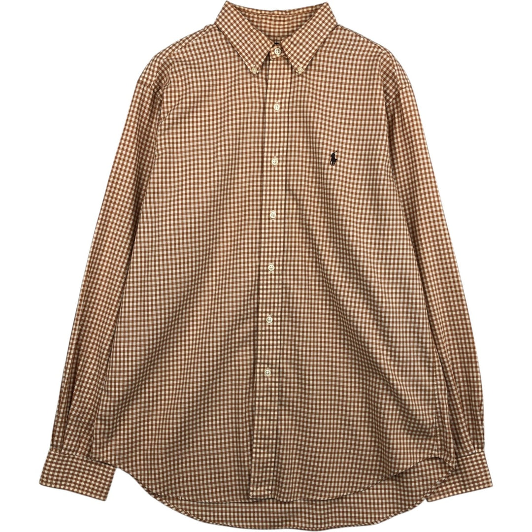 Ralph Lauren Classic Fit Gingham Check Long Sleeve Button Down Check Shirt Men's Size L cotton Camel type Vintage Second Hand