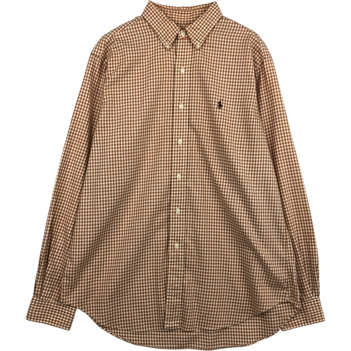 Ralph Lauren Classic Fit Gingham Check Long Sleeve Button Down Check Shirt Men's Size L cotton Camel type Vintage Second Hand
