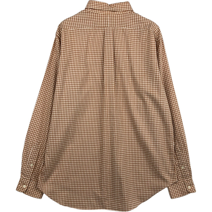 Ralph Lauren Classic Fit Gingham Check Long Sleeve Button Down Check Shirt Men's Size L cotton Camel type Vintage Second Hand