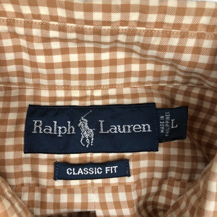 Ralph Lauren Classic Fit Gingham Check Long Sleeve Button Down Check Shirt Men's Size L cotton Camel type Vintage Second Hand