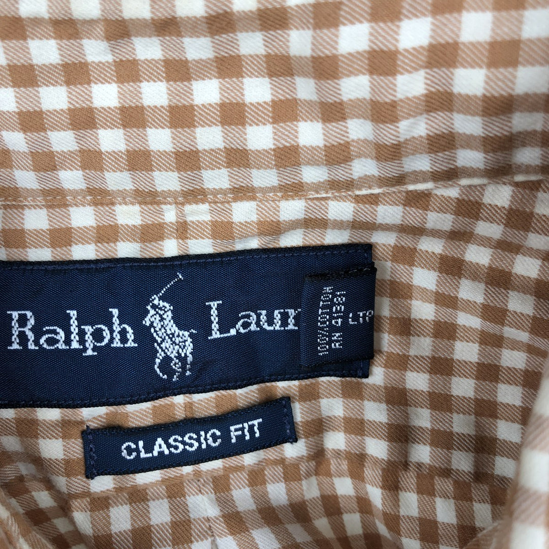 Ralph Lauren Classic Fit Gingham Check Long Sleeve Button Down Check Shirt Men's Size L cotton Camel type Vintage Second Hand