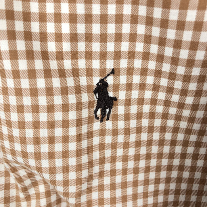 Ralph Lauren Classic Fit Gingham Check Long Sleeve Button Down Check Shirt Men's Size L cotton Camel type Vintage Second Hand