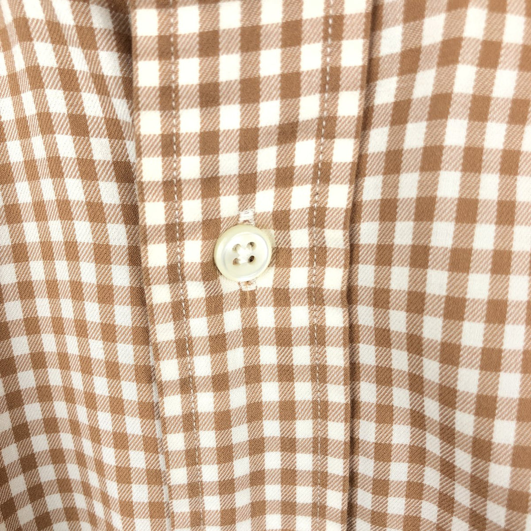 Ralph Lauren Classic Fit Gingham Check Long Sleeve Button Down Check Shirt Men's Size L cotton Camel type Vintage Second Hand