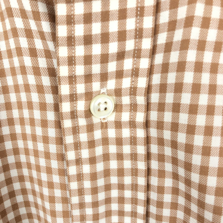 Ralph Lauren Classic Fit Gingham Check Long Sleeve Button Down Check Shirt Men's Size L cotton Camel type Vintage Second Hand