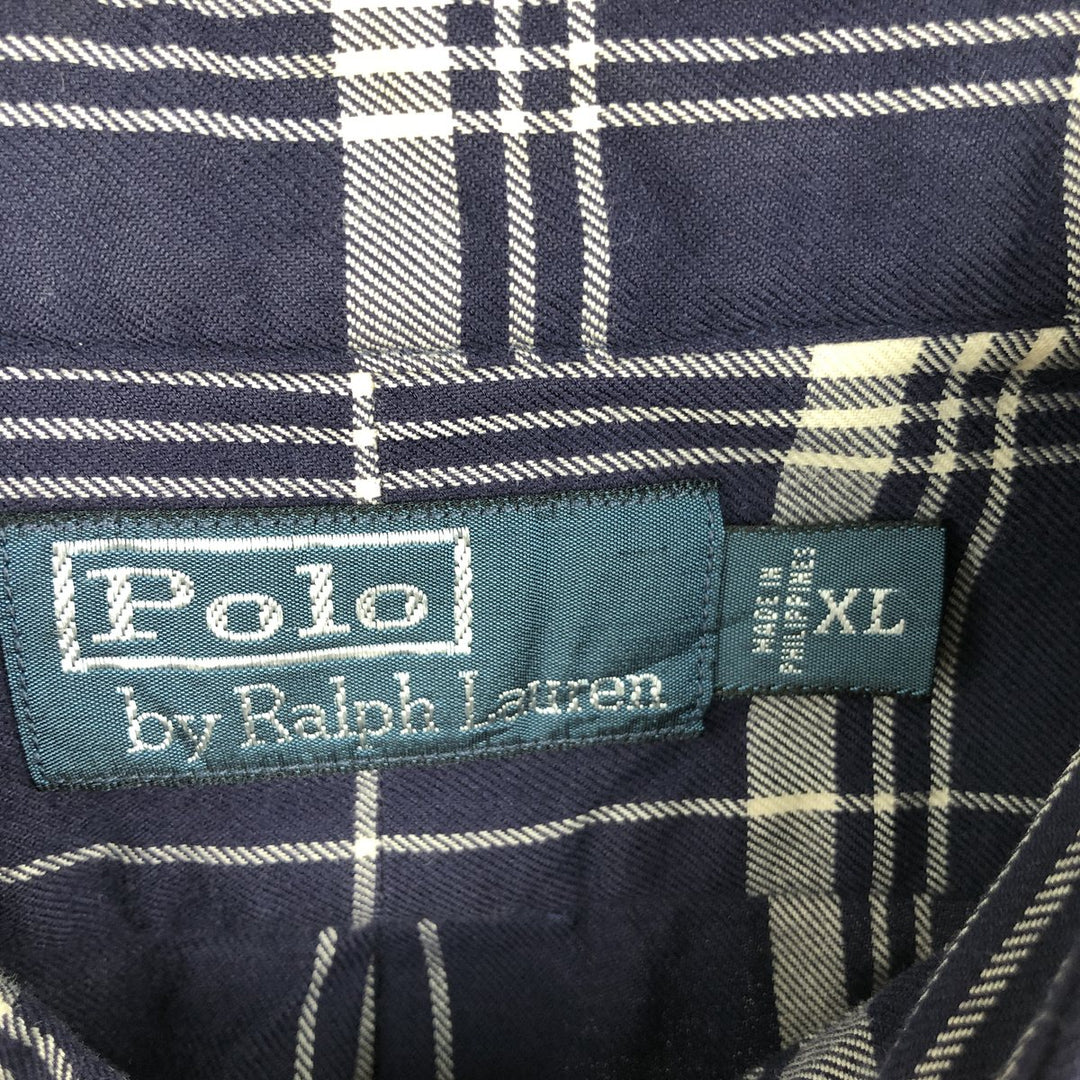 Ralph Lauren POLO by Ralph Lauren long sleeve cotton check shirt, men's XL size cotton navy blue type Vintage Second Hand