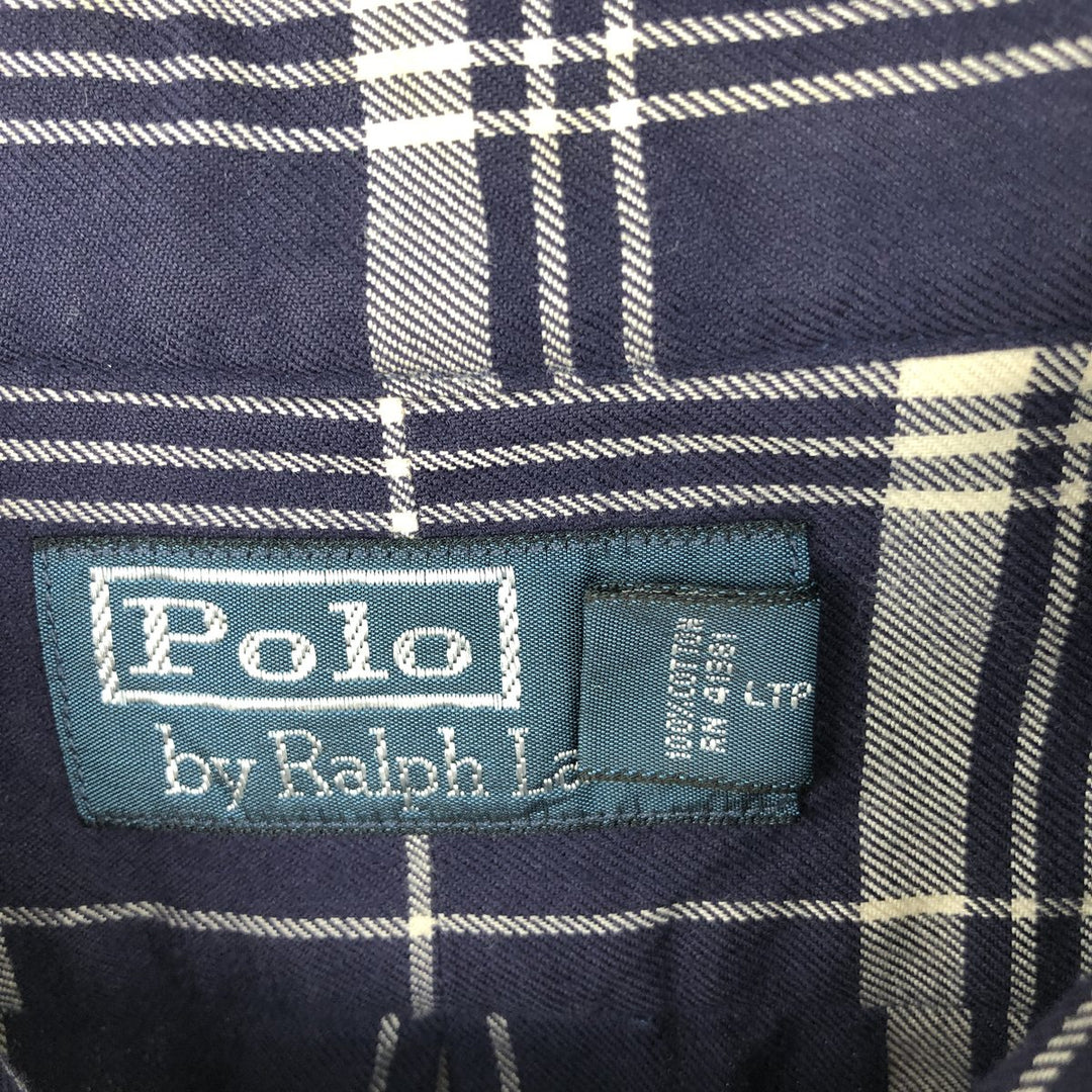 Ralph Lauren POLO by Ralph Lauren long sleeve cotton check shirt, men's XL size cotton navy blue type Vintage Second Hand