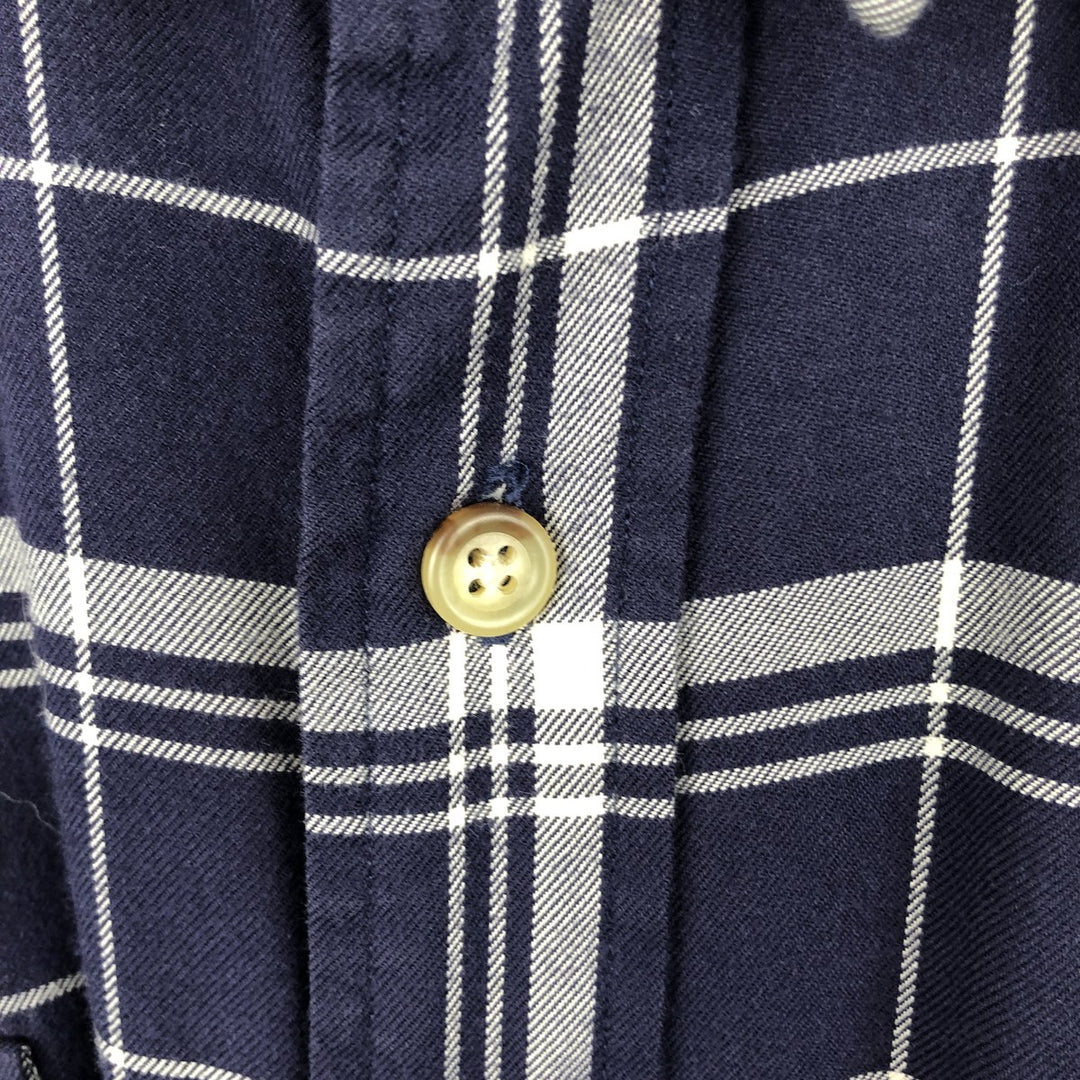 Ralph Lauren POLO by Ralph Lauren long sleeve cotton check shirt, men's XL size cotton navy blue type Vintage Second Hand