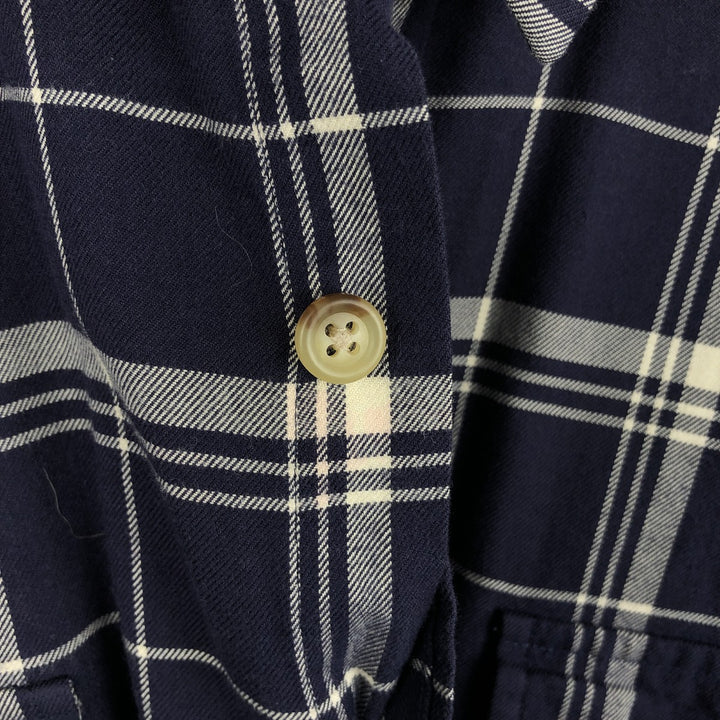 Ralph Lauren POLO by Ralph Lauren long sleeve cotton check shirt, men's XL size cotton navy blue type Vintage Second Hand
