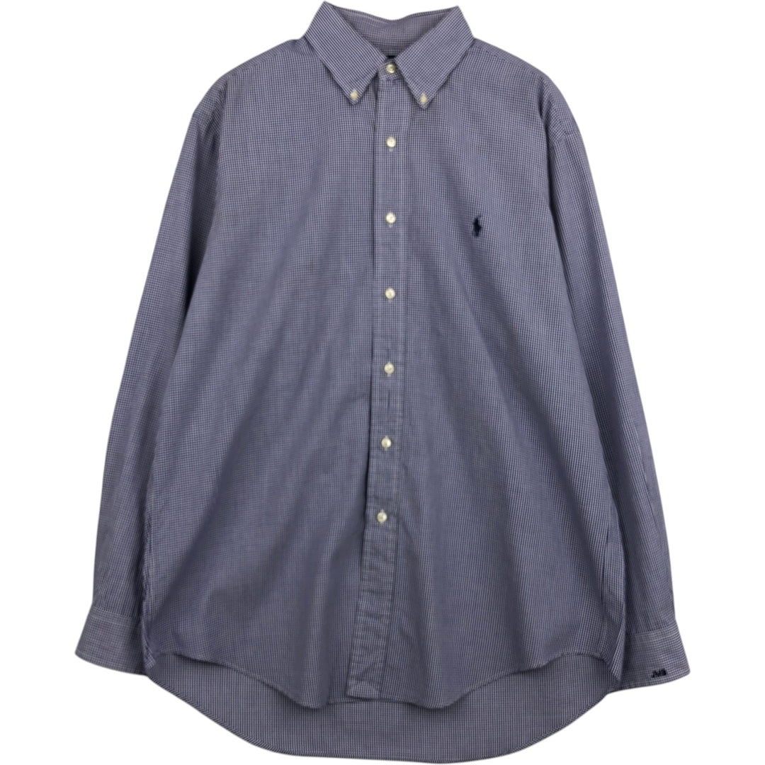 Ralph Lauren YARMOUTH Gingham Check Long Sleeve Button-Down Check Shirt Men's Size L cotton blue type Vintage Second Hand