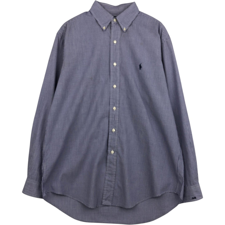 Ralph Lauren YARMOUTH Gingham Check Long Sleeve Button-Down Check Shirt Men's Size L cotton blue type Vintage Second Hand