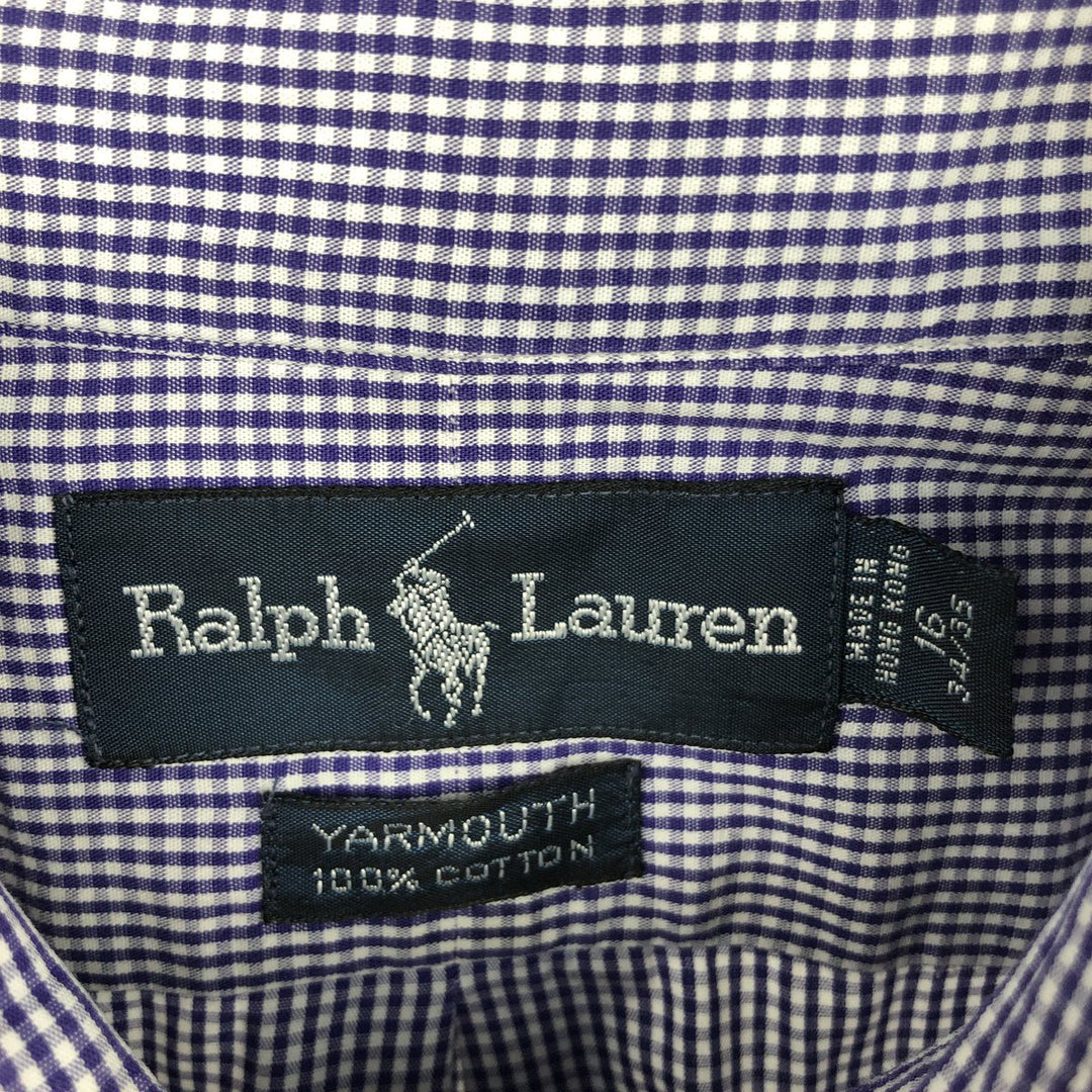 Ralph Lauren YARMOUTH Gingham Check Long Sleeve Button-Down Check Shirt Men's Size L cotton blue type Vintage Second Hand