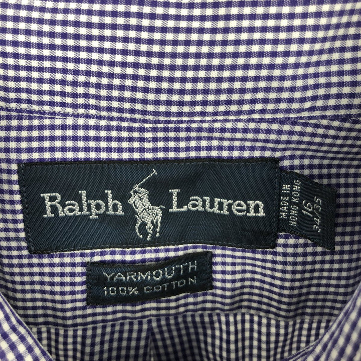 Ralph Lauren YARMOUTH Gingham Check Long Sleeve Button-Down Check Shirt Men's Size L cotton blue type Vintage Second Hand