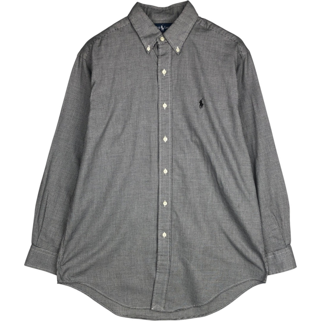 Ralph Lauren YARMOUTH Houndstooth Pattern Long Sleeve Button Down Shirt Men's L size cotton black type Vintage Second Hand