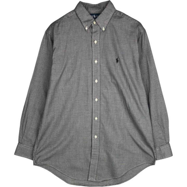 Ralph Lauren YARMOUTH Houndstooth Pattern Long Sleeve Button Down Shirt Men's L size cotton black type Vintage Second Hand