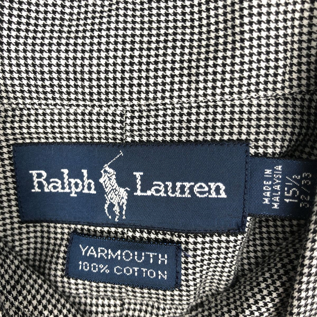 Ralph Lauren YARMOUTH Houndstooth Pattern Long Sleeve Button Down Shirt Men's L size cotton black type Vintage Second Hand