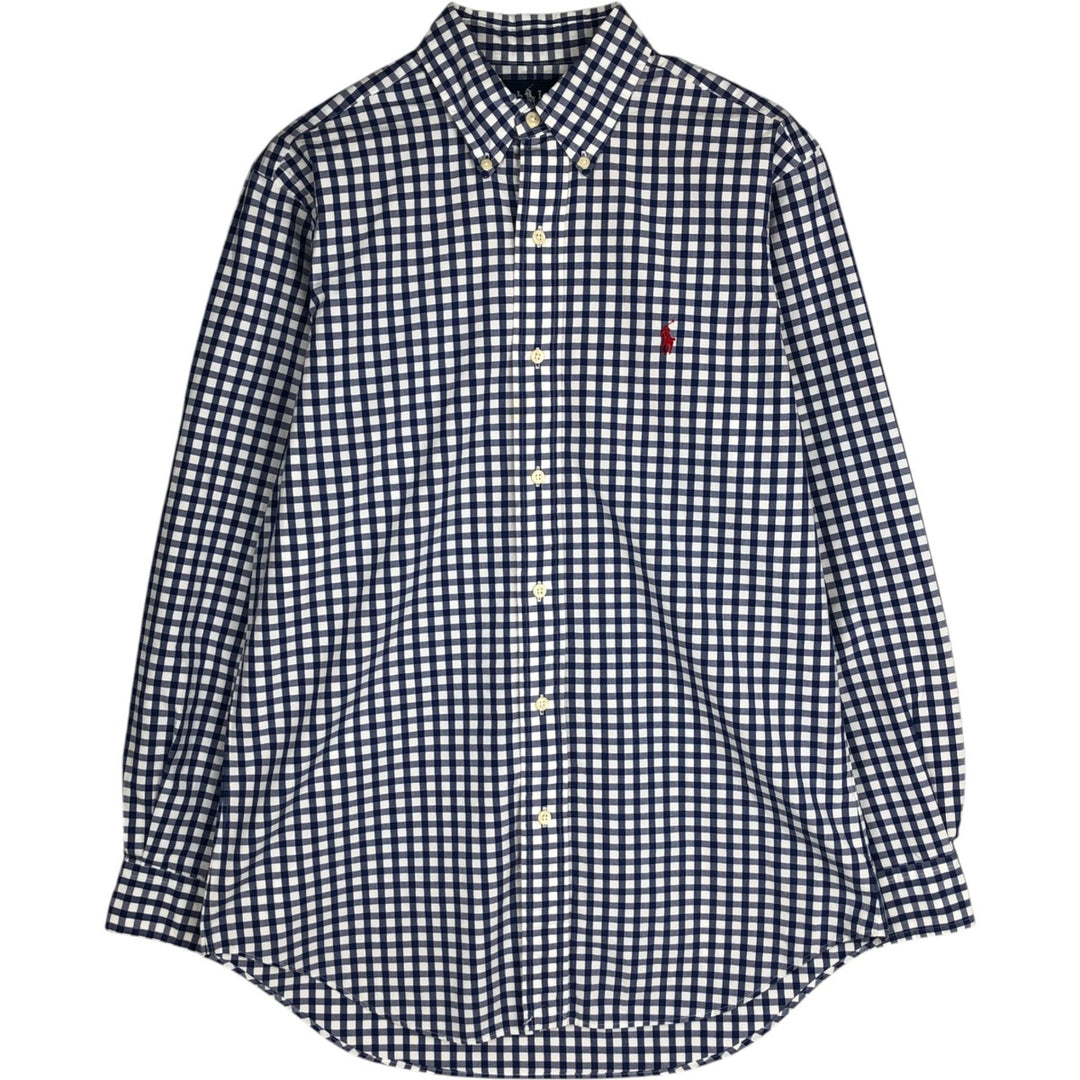 Ralph Lauren Classic Fit Gingham Check Long Sleeve Button-Down Shirt, Men's Size Medium cotton blue type Vintage Second Hand