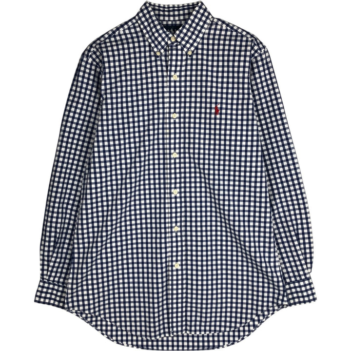 Ralph Lauren Classic Fit Gingham Check Long Sleeve Button-Down Shirt, Men's Size Medium cotton blue type Vintage Second Hand