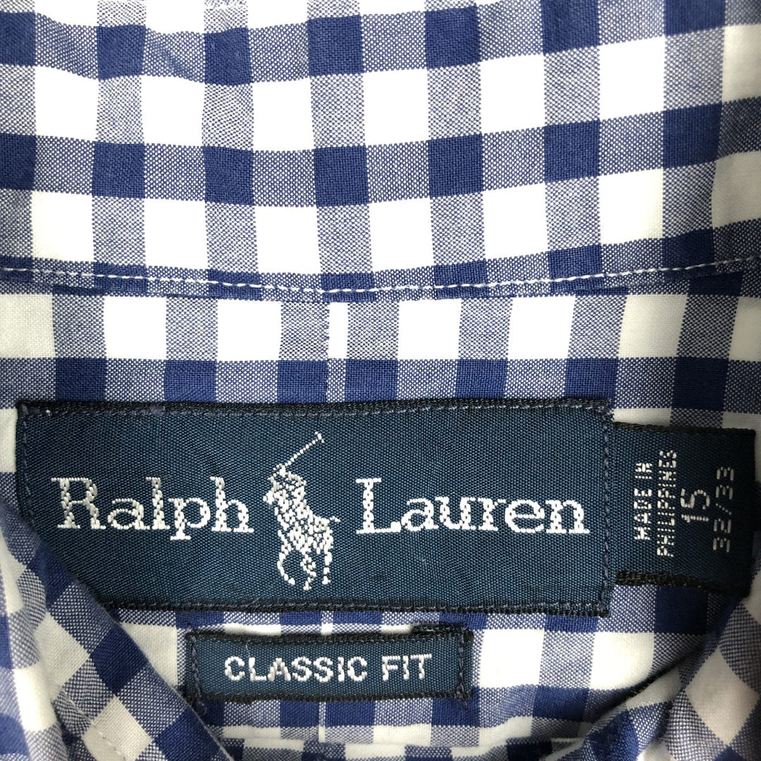 Ralph Lauren Classic Fit Gingham Check Long Sleeve Button-Down Shirt, Men's Size Medium cotton blue type Vintage Second Hand