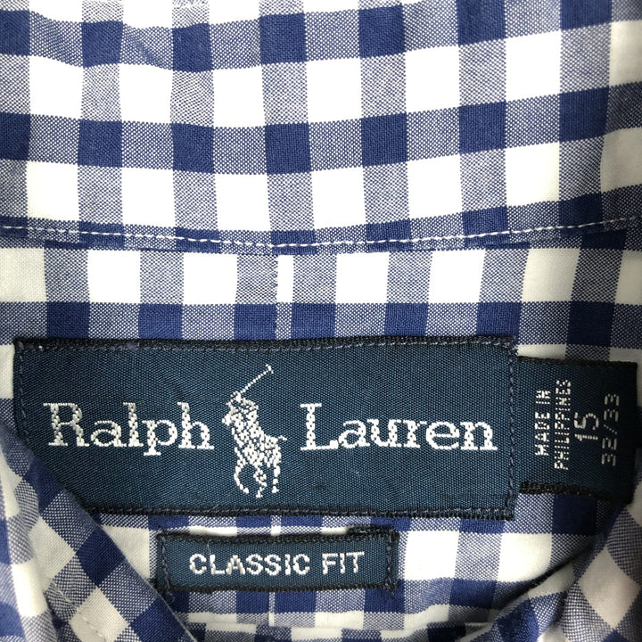 Ralph Lauren Classic Fit Gingham Check Long Sleeve Button-Down Shirt, Men's Size Medium cotton blue type Vintage Second Hand