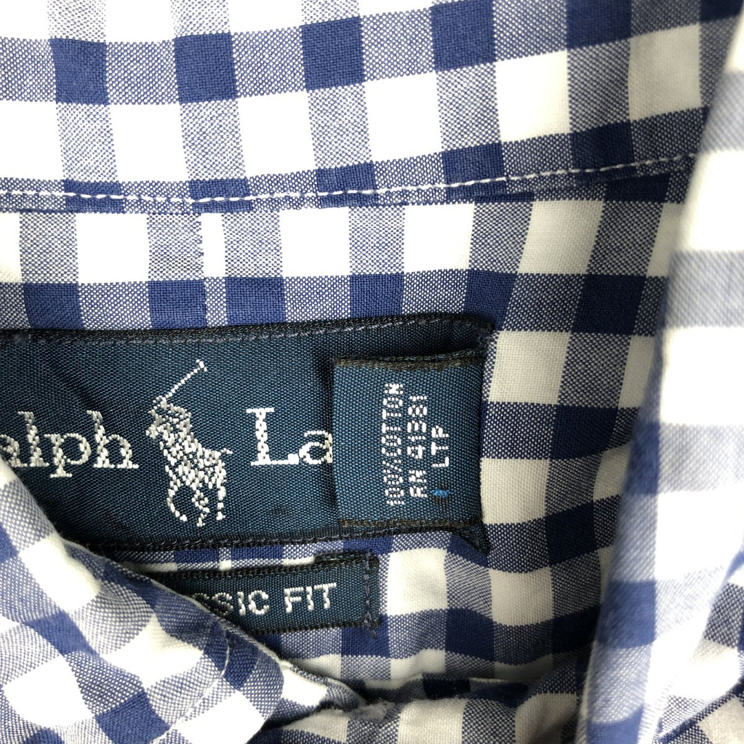Ralph Lauren Classic Fit Gingham Check Long Sleeve Button-Down Shirt, Men's Size Medium cotton blue type Vintage Second Hand