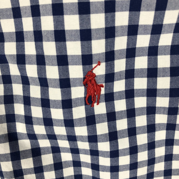 Ralph Lauren Classic Fit Gingham Check Long Sleeve Button-Down Shirt, Men's Size Medium cotton blue type Vintage Second Hand