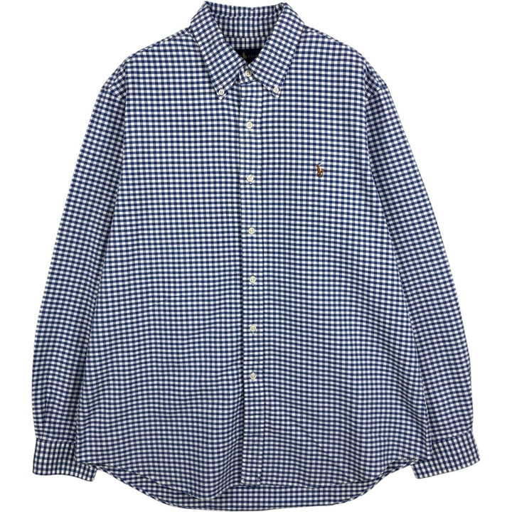 Ralph Lauren gingham check long-sleeved button-down shirt, men's size L (approx.) cotton blue type Vintage Second Hand