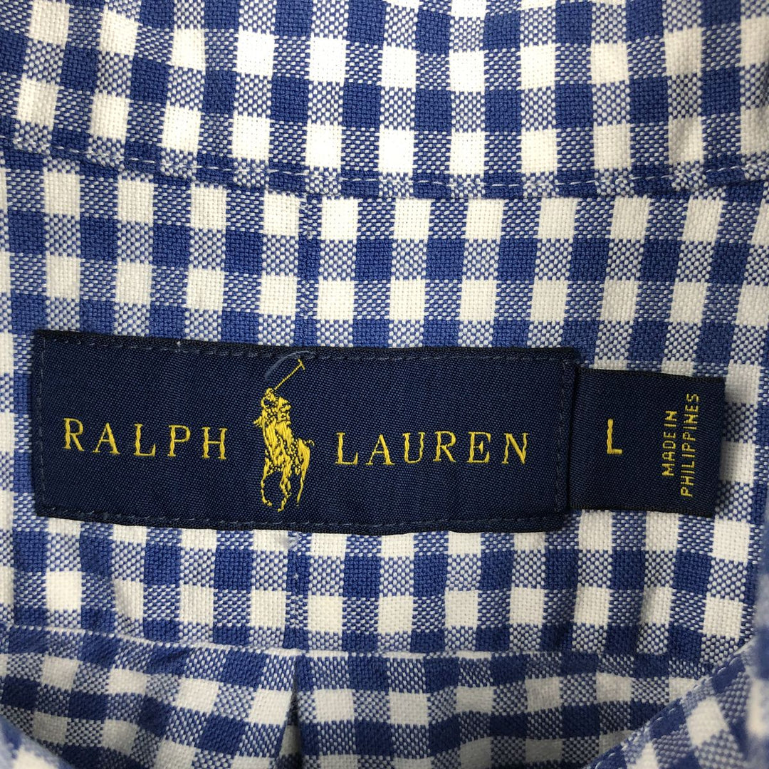 Ralph Lauren gingham check long-sleeved button-down shirt, men's size L (approx.) cotton blue type Vintage Second Hand