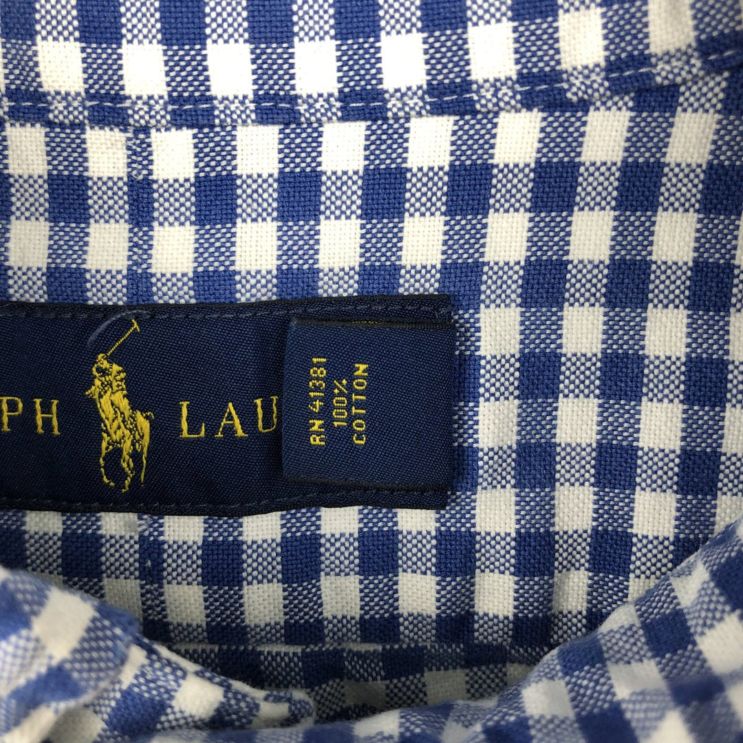 Ralph Lauren gingham check long-sleeved button-down shirt, men's size L (approx.) cotton blue type Vintage Second Hand