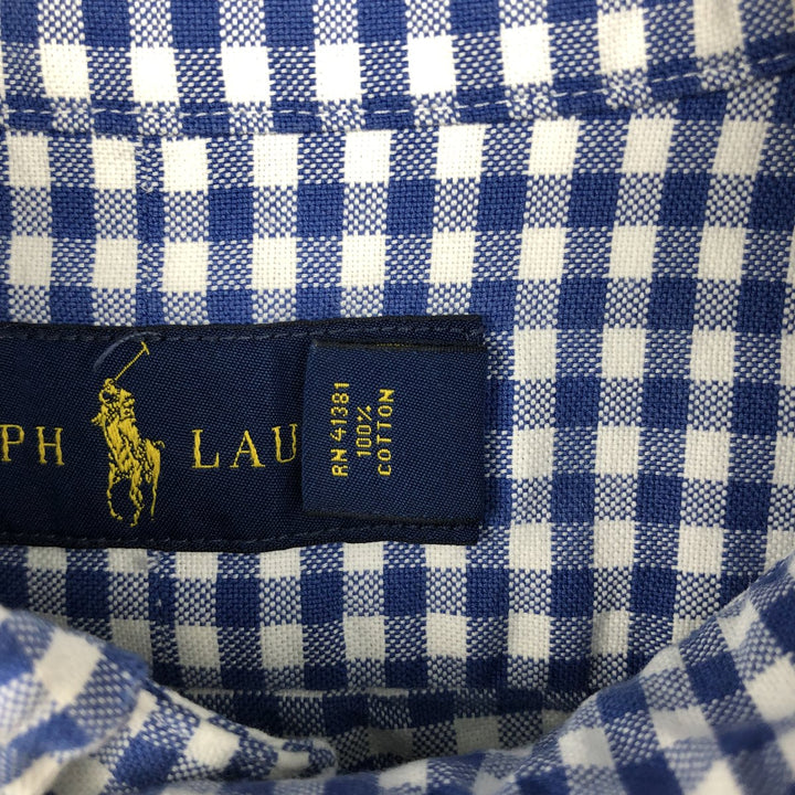 Ralph Lauren gingham check long-sleeved button-down shirt, men's size L (approx.) cotton blue type Vintage Second Hand