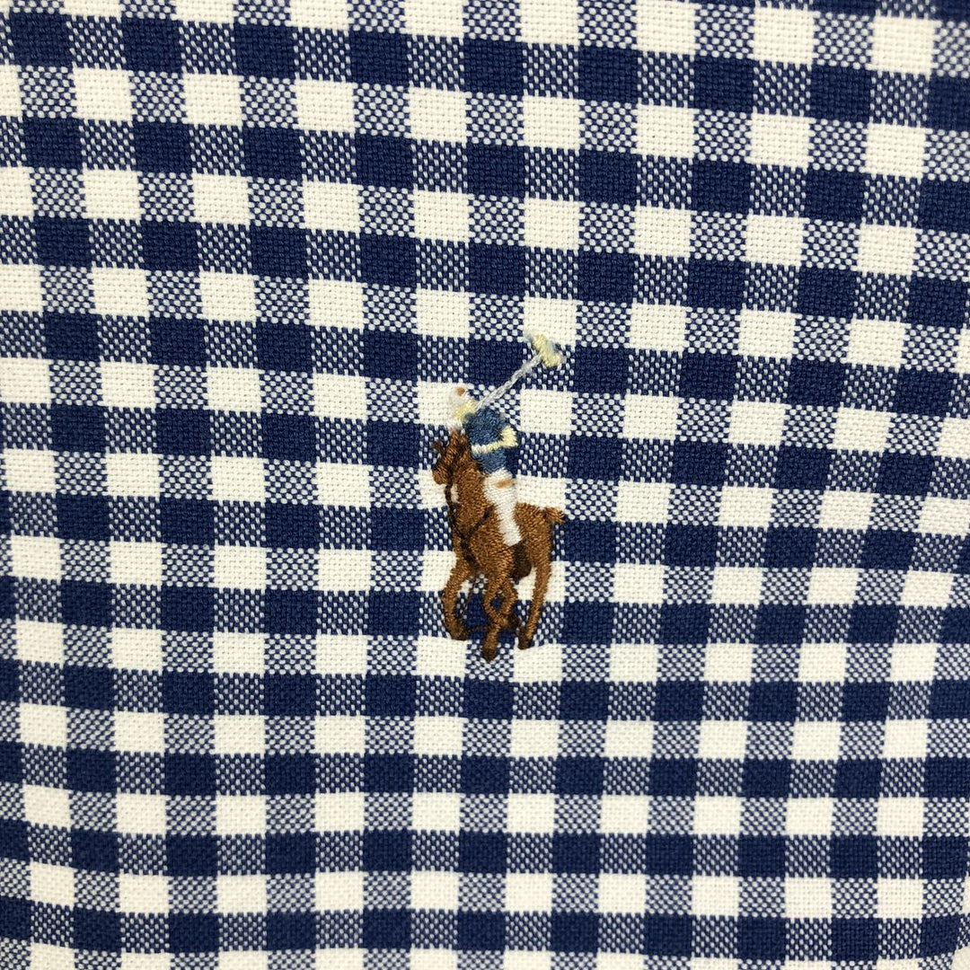 Ralph Lauren gingham check long-sleeved button-down shirt, men's size L (approx.) cotton blue type Vintage Second Hand