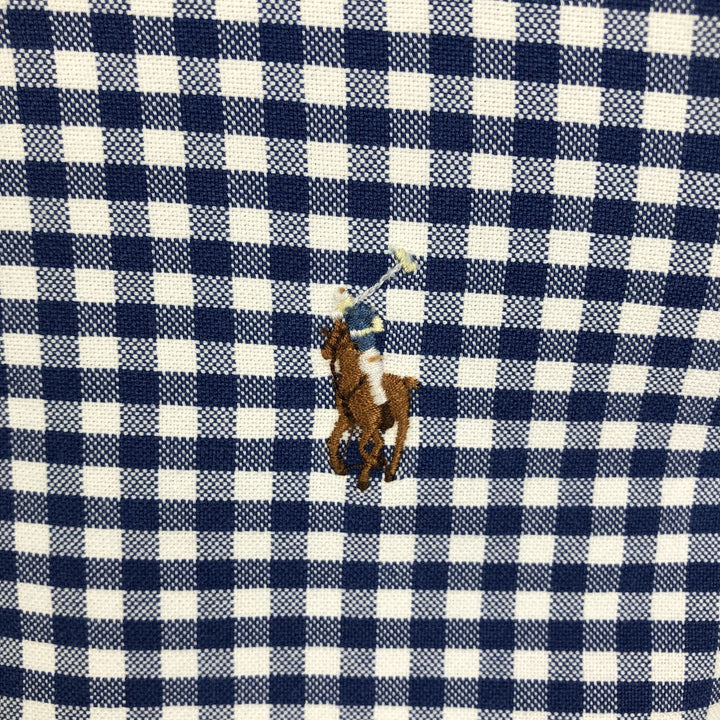 Ralph Lauren gingham check long-sleeved button-down shirt, men's size L (approx.) cotton blue type Vintage Second Hand
