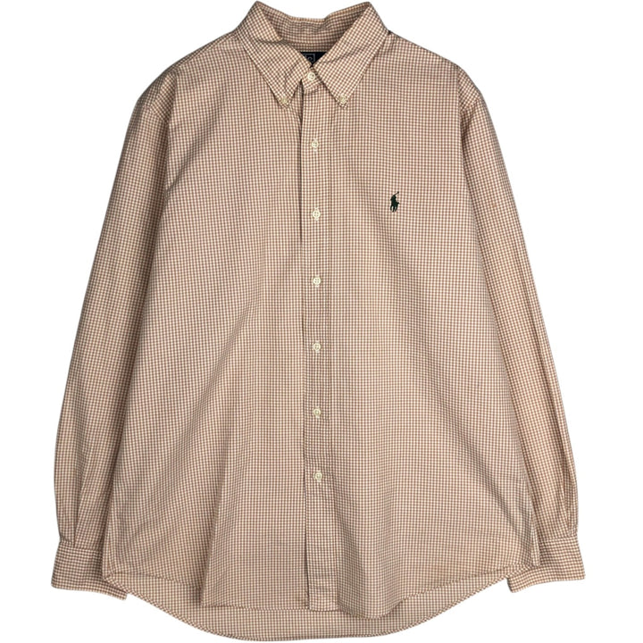 Ralph Lauren CUSTOM FIT Gingham Check Long Sleeve Button Down Check Shirt Men's L size cotton orange type Vintage Second Hand