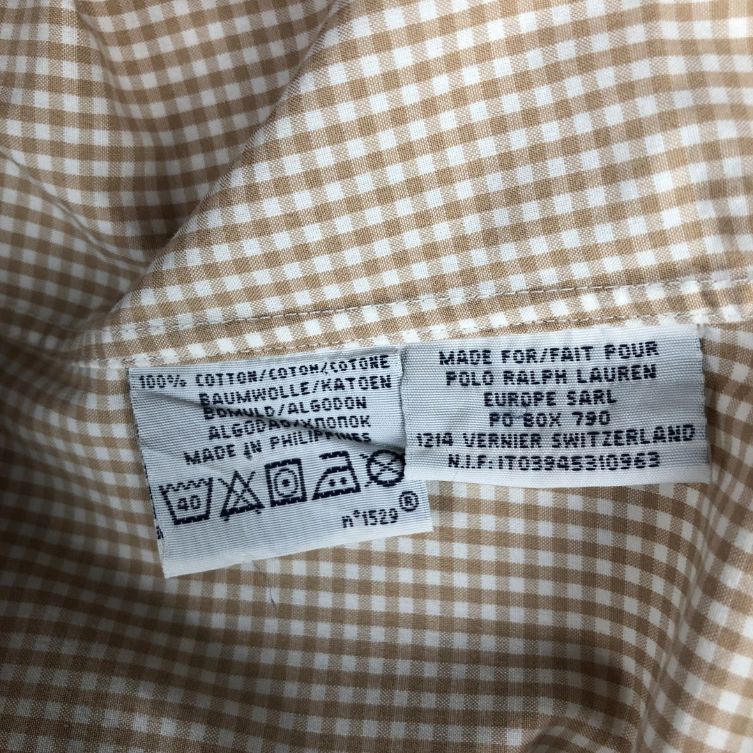 Ralph Lauren CUSTOM FIT Gingham Check Long Sleeve Button Down Check Shirt Men's L size cotton orange type Vintage Second Hand