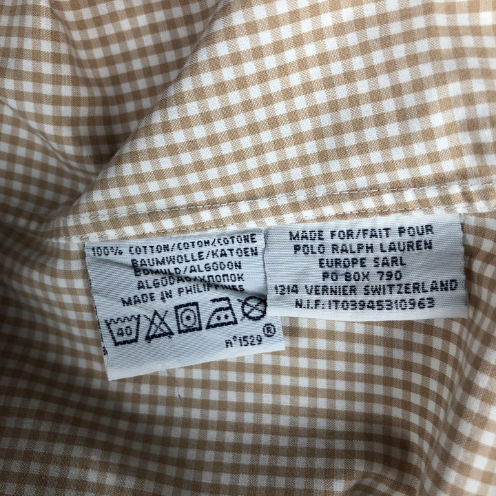 Ralph Lauren CUSTOM FIT Gingham Check Long Sleeve Button Down Check Shirt Men's L size cotton orange type Vintage Second Hand