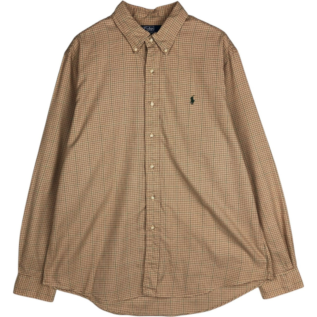 Ralph Lauren POLO by Ralph Lauren CUSTOM FIT long-sleeved button-down check shirt, men's size XL cotton brown type Vintage Second Hand