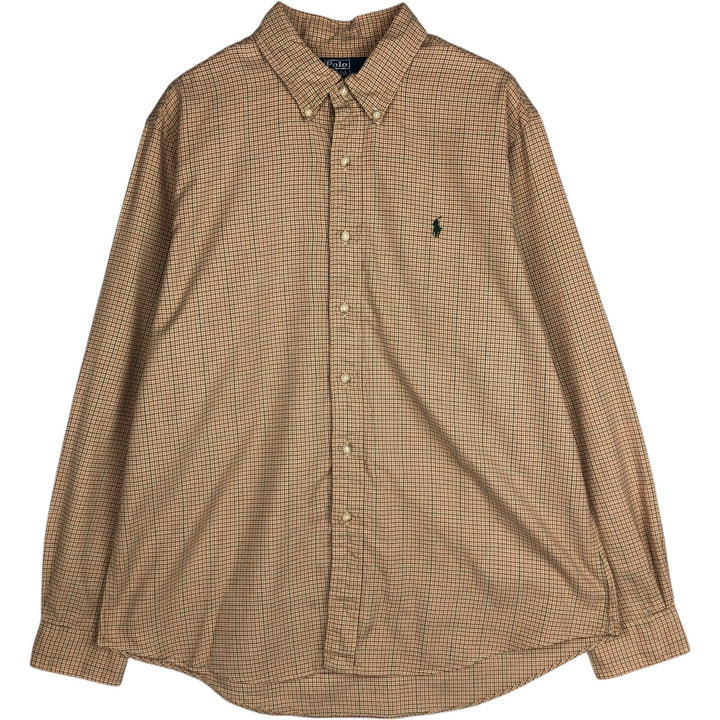Ralph Lauren POLO by Ralph Lauren CUSTOM FIT long-sleeved button-down check shirt, men's size XL cotton brown type Vintage Second Hand