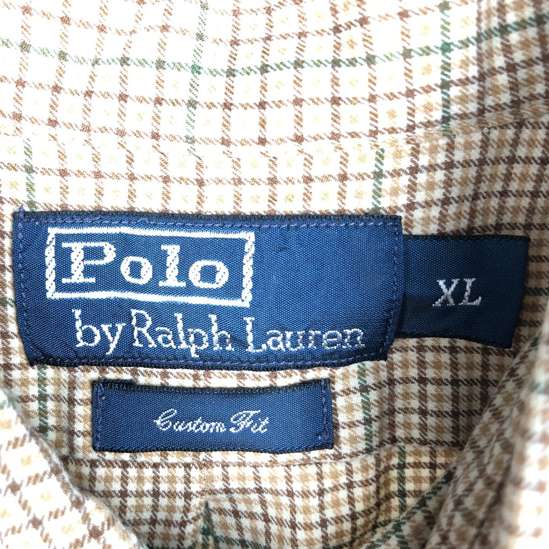 Ralph Lauren POLO by Ralph Lauren CUSTOM FIT long-sleeved button-down check shirt, men's size XL cotton brown type Vintage Second Hand