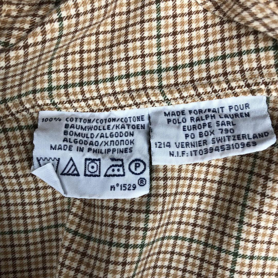 Ralph Lauren POLO by Ralph Lauren CUSTOM FIT long-sleeved button-down check shirt, men's size XL cotton brown type Vintage Second Hand