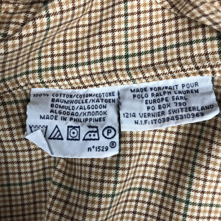 Ralph Lauren POLO by Ralph Lauren CUSTOM FIT long-sleeved button-down check shirt, men's size XL cotton brown type Vintage Second Hand