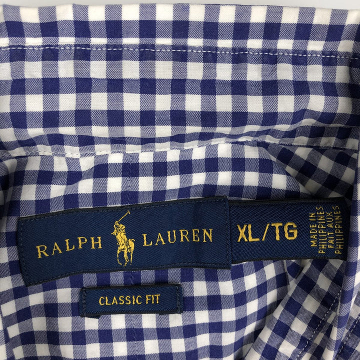 Ralph Lauren Classic Fit Gingham Check Long Sleeve Button Down Check Shirt Men's XL cotton white type Vintage Second Hand