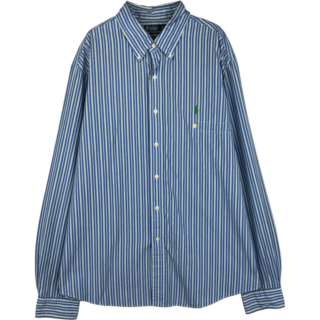 Ralph Lauren CUSTOM FIT long sleeve button down striped shirt men's XL size cotton Blue type light blue Vintage Second Hand