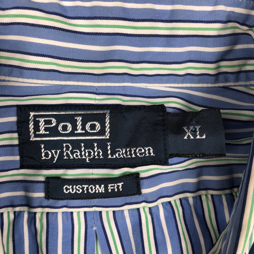 Ralph Lauren CUSTOM FIT long sleeve button down striped shirt men's XL size cotton Blue type light blue Vintage Second Hand