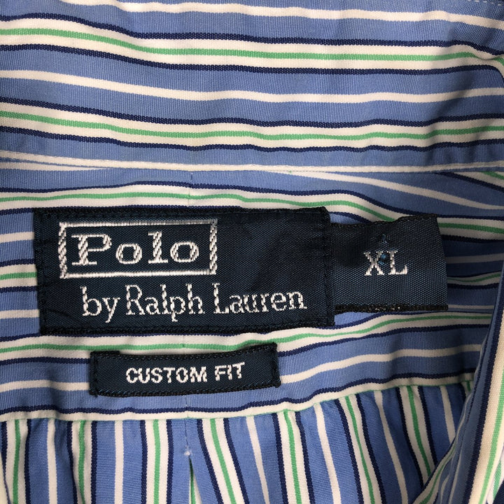 Ralph Lauren CUSTOM FIT long sleeve button down striped shirt men's XL size cotton Blue type light blue Vintage Second Hand