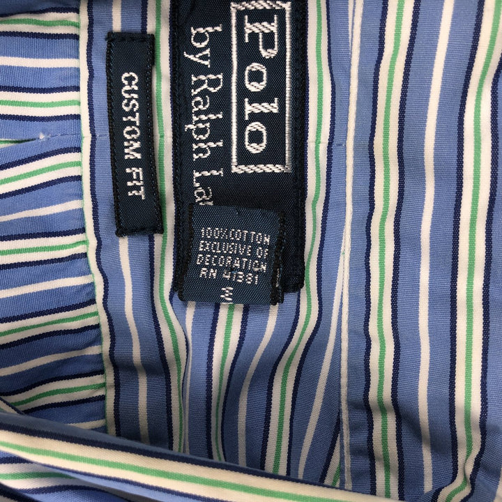 Ralph Lauren CUSTOM FIT long sleeve button down striped shirt men's XL size cotton Blue type light blue Vintage Second Hand