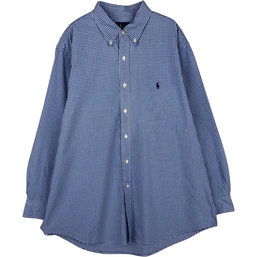 Ralph Lauren CUSTOM FIT Gingham Check Long Sleeve Button Down Check Shirt Men's L size cotton white type Vintage Second Hand