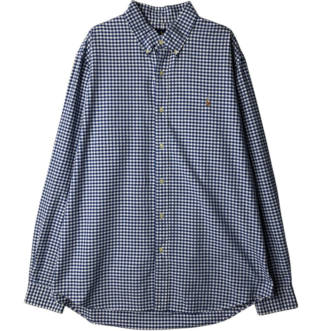 Ralph Lauren CUSTOM FIT Gingham Check Long Sleeve Button Down Check Shirt Men's XL cotton blue type Vintage Second Hand