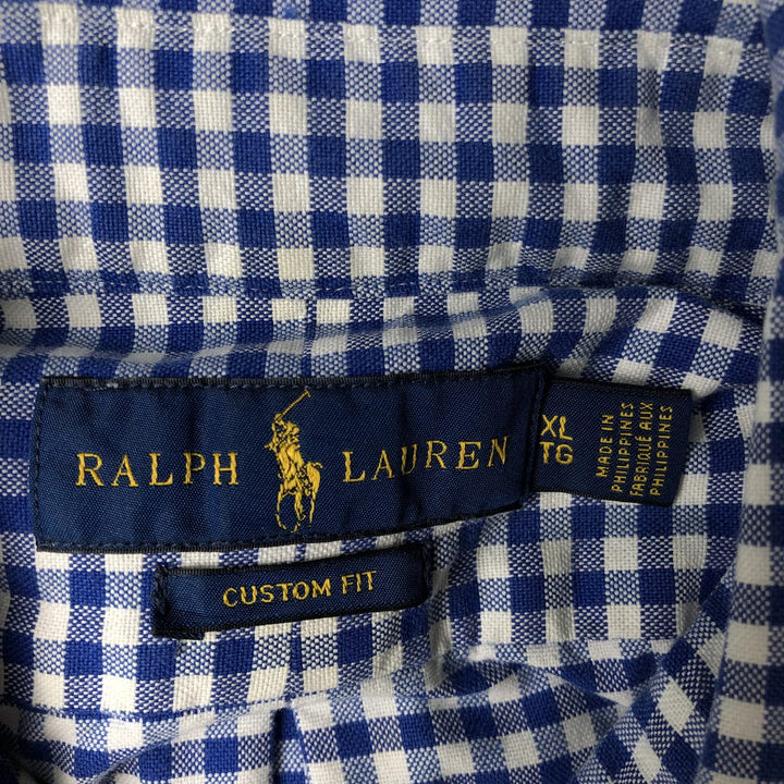 Ralph Lauren CUSTOM FIT Gingham Check Long Sleeve Button Down Check Shirt Men's XL cotton blue type Vintage Second Hand
