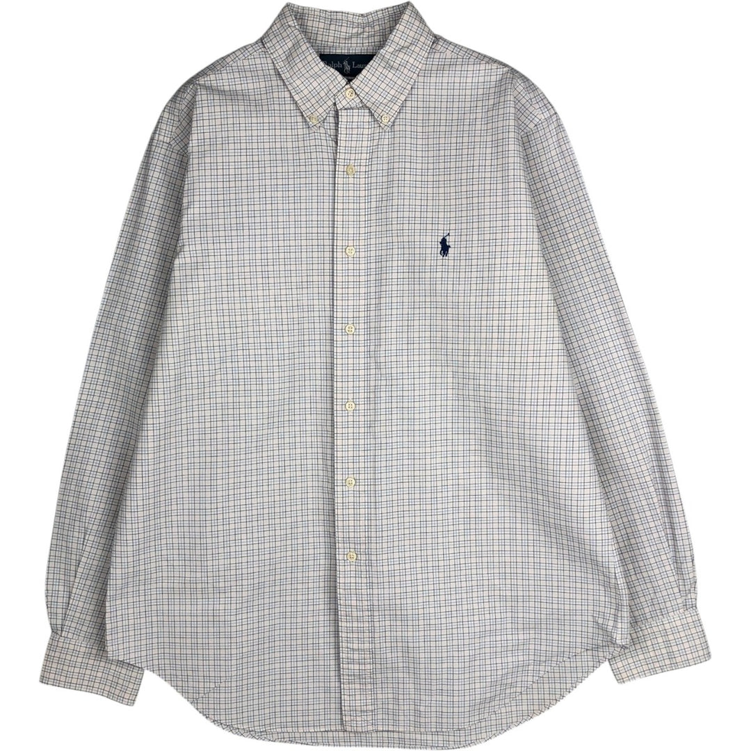 Ralph Lauren Classic Fit Long Sleeve Button Down Check Shirt Men's Size L cotton white type Vintage Second Hand