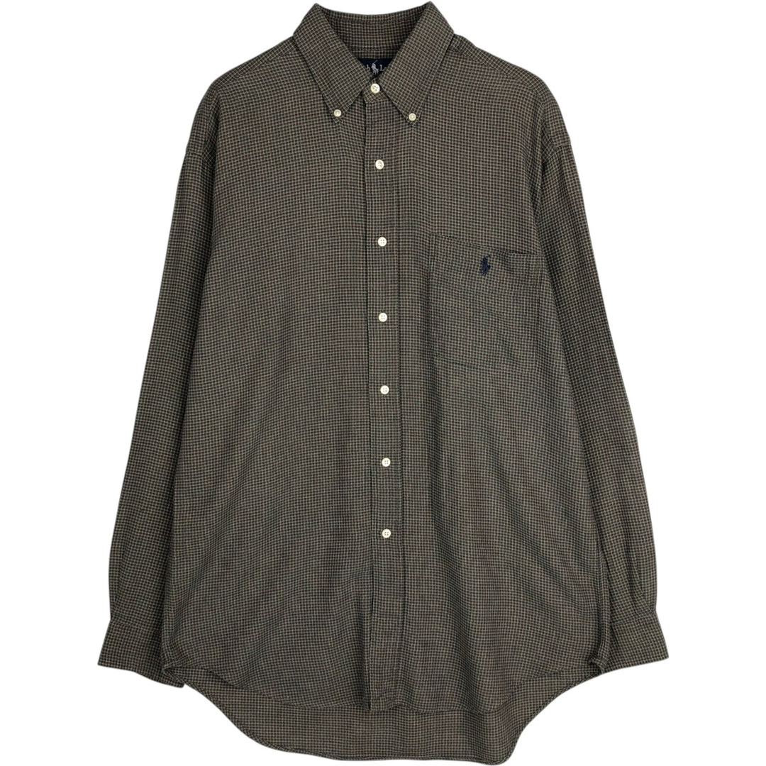 Ralph Lauren BLAIRE long sleeve button down check shirt, men's size M cotton Green type dark green Vintage Second Hand