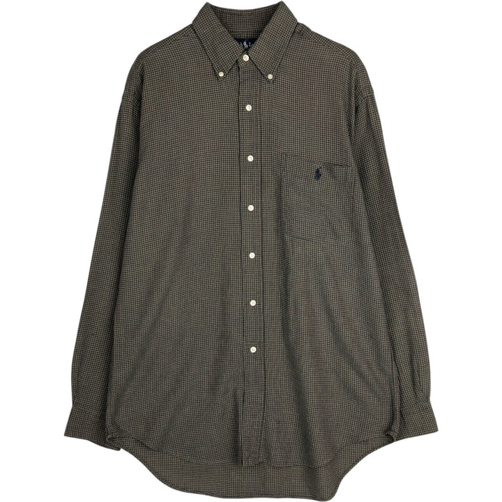 Ralph Lauren BLAIRE long sleeve button down check shirt, men's size M cotton Green type dark green Vintage Second Hand